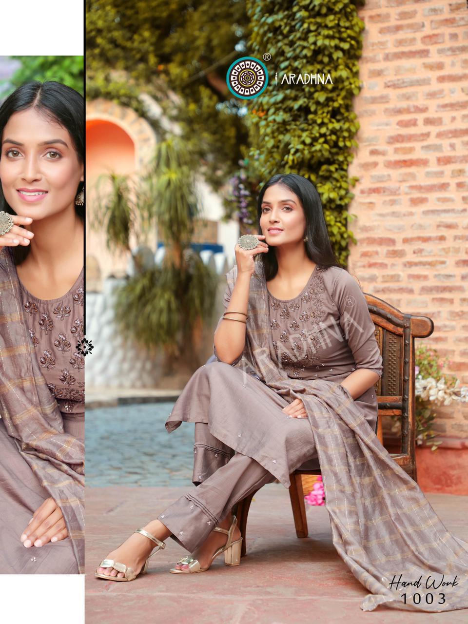 Aradhna Hand Work 1  Latest Designer Fancy Party Wear Embroidery And Manual Work Cotton Silk Exclusive Readymade Collection